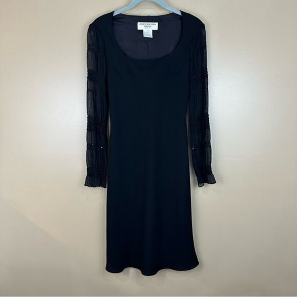 JONES NEW YORK Black Sequin Sheer Sleeve Dress 6P Whimsigoth Goth Witchy Vamp - Picture 1 of 9